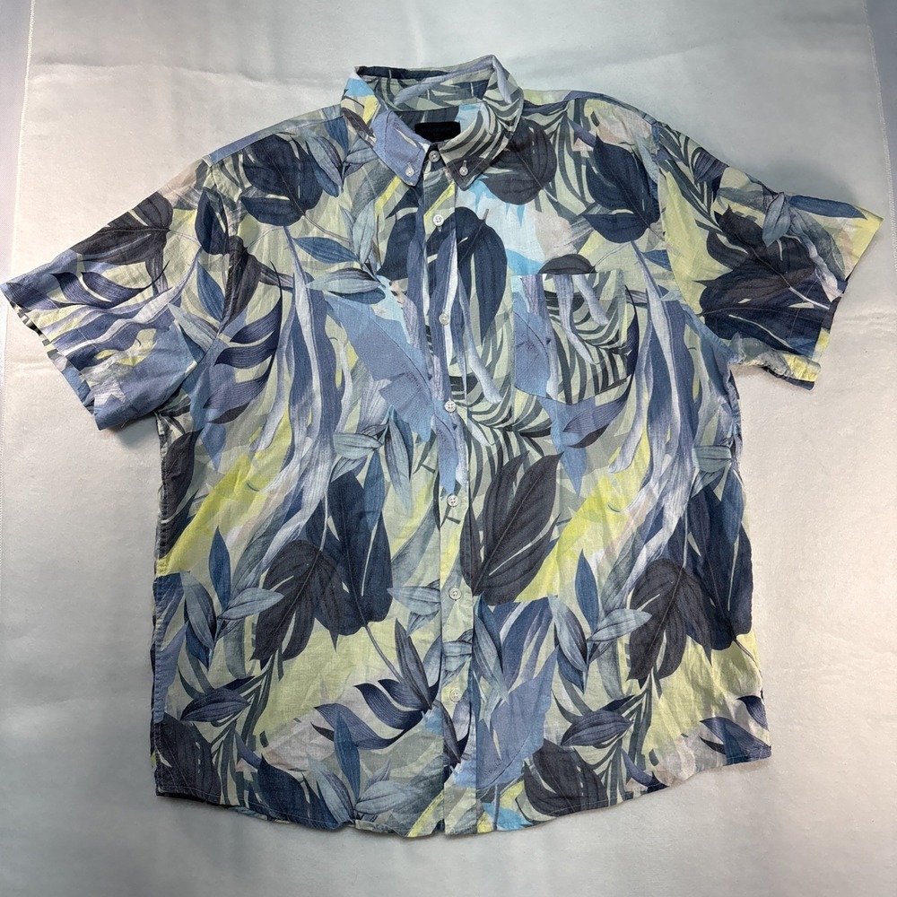 Magaschoni Linen Blend Hawaiian‎ Short Sleeve Button Down Shirt Large